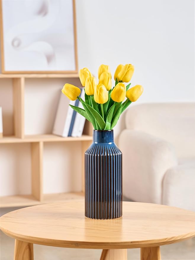 Blue Ceramic Flower Vase, Minimalist Decor, Modern Home Decorative Vase, 8 Inch Small Pampas Grass Vases for Kitchen, Bedroom, Office, Living Room, Bathroom, Shelf Centerpiece Table