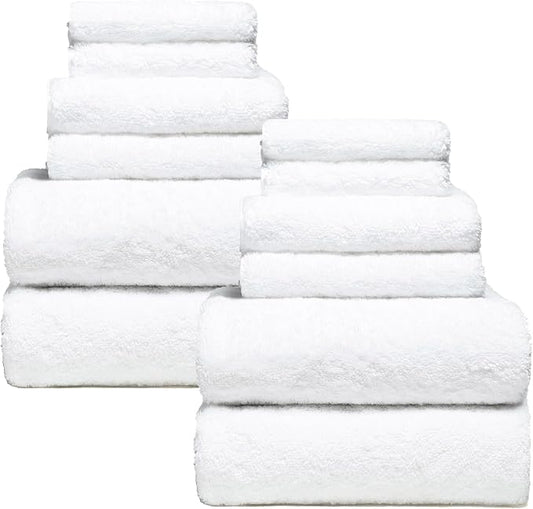 Italic Ultraplush 12-Piece Family Towel Set – Luxury Bath Towels, Hand Towels & Washcloths – Quick Dry, Plush & Absorbent 800GSM 100% Australian Cotton for Bathroom & Spa (White)