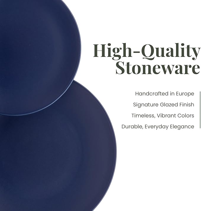Larder & Vine Ceramic Stoneware Dinnerware 16-Piece Set, 4 Place Settings (Indigo)