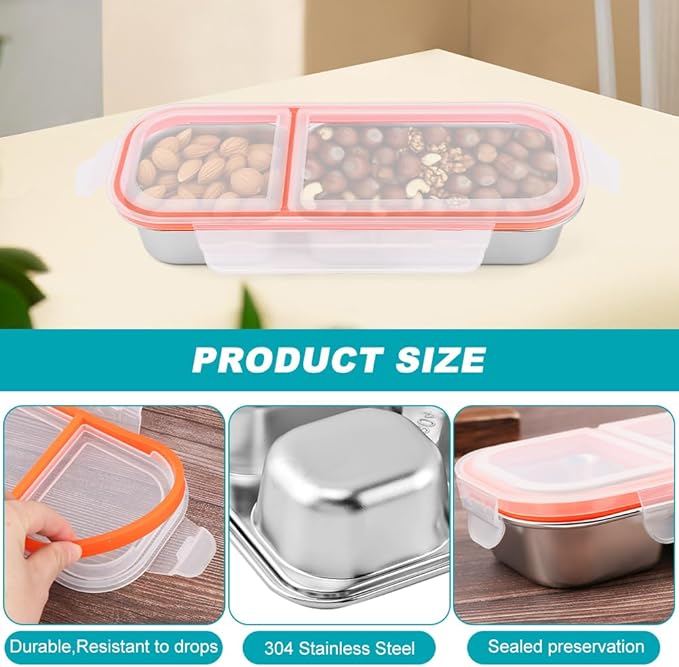 3 Pack Stainless Steel Snack Containers with Lids, 2/3 Compartment Reusable Snackle Box Container, Metal Food Storage Containers Lunch Box Bento Box for Work, Home, Travel