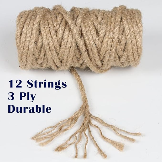 20Pcs 4mm Natural Jute Twine Rope 2400 Feet Twisted Heavy Duty Thick Twine for Cat Scratching Post Tree Craft Projects Garden Home Decoration Packing Bundling (Brown-120Feet/Roll)