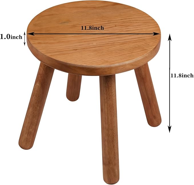 Round Solid Wooden Step Stool,Plant Stool Indoor,11.8” Height, Plant Stand for Kitchen, Bedroom, Bathroom, Livingroom (Walnut, 11.8inch)