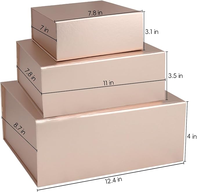 Rsgift Rose Gold Gift Box,11x7.8x3.5 Inches,Gold Christmas Boxes with Lids,Groomsman Wedding Box with Magnetic Closure Boxes