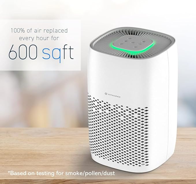 HATHASPACE HSE600 True HEPA Air Purifier for Home, Removes 99.9% of Dust, Smoke, Pet Dander, Odors, VOCs, Covers Up to 600 Sq. Ft, Quiet Air Cleaner with Smart Sensor for Bedroom & Large Rooms