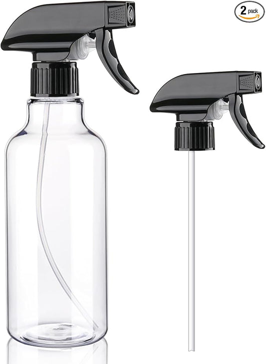Spray Bottles Plastic Spray Bottle for Hair Mist/Stream Heavy Duty Empty Spray Bottles for Cleaning Solutions, Plants, Cooking (16.9oz-Blackclear+nozzle)