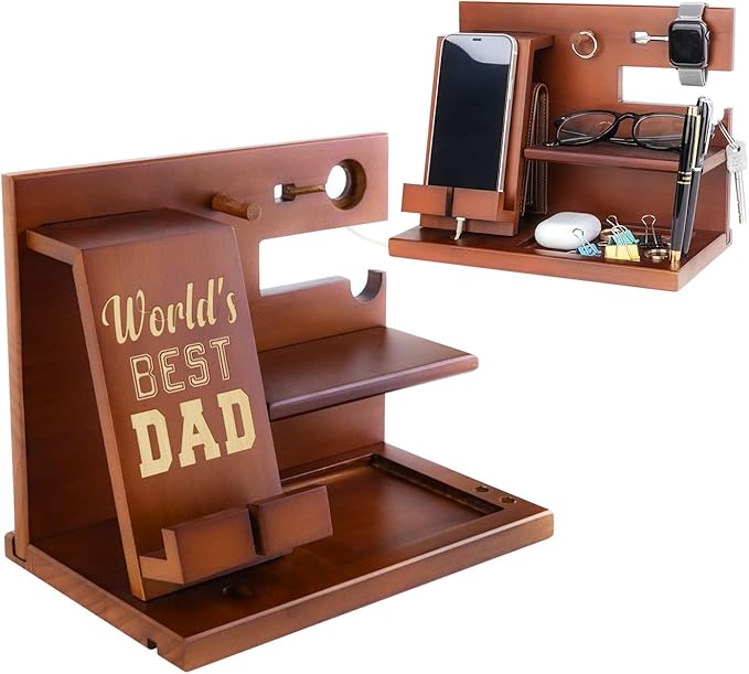 awofer Wooden Dad Docking Station Personalized Best Dad Gifts from Son Daughter Dads Birthday Ideas for Dad Bonus Dad Who Wants Nothing