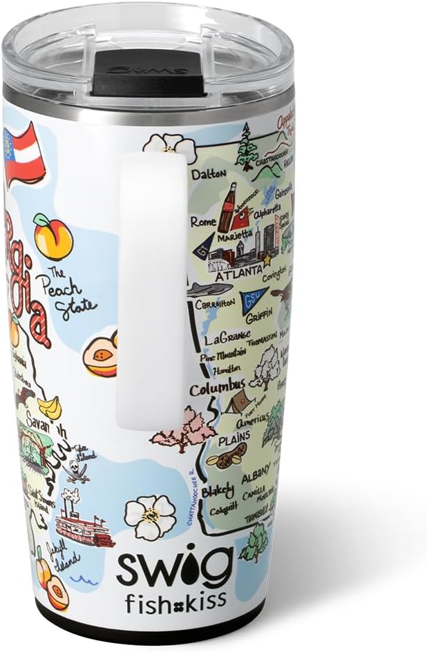 Swig Life 22oz Travel Mug, Insulated Tumbler with Handle and Lid, Travel Coffee Mug, Cup Holder Friendly, Stainless Steel 22 oz Tumbler, Reusable Insulated with Lid (Georgia)