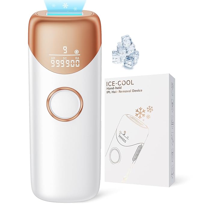 Laser Hair Removal Ubroo IPL Hair Removal Device with 5℃ Ice Cooling, 3 In 1 Painless Hair Removal For Women Men Permanent Face Body Beauty Care (Gold)