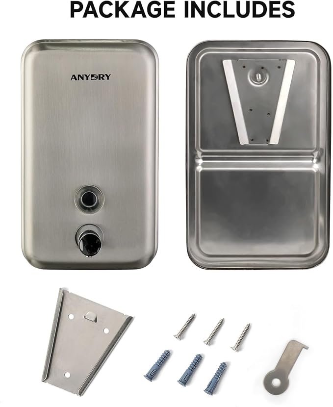 Commercial Soap Dispenser Wall Mount, Brushed Stianless Steel Finish Manual Soap Dispenser - 37oz (1100ml) Model 1003