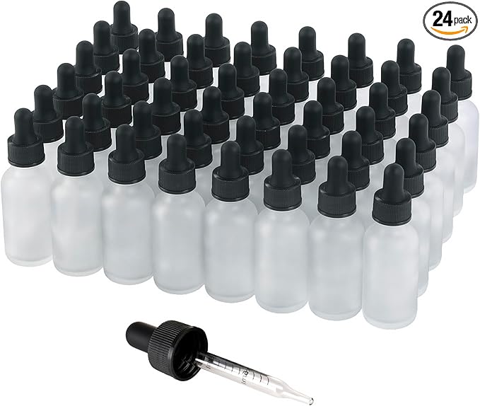 48 Pack,1oz Glass Dropper Bottle, Clear Frosted Tincture Bottles with Dropper, Pretty Finish for All Kinds of Liquids,Oil Bottles for Hair- Stronger Suction ideal for Leakproof Travel