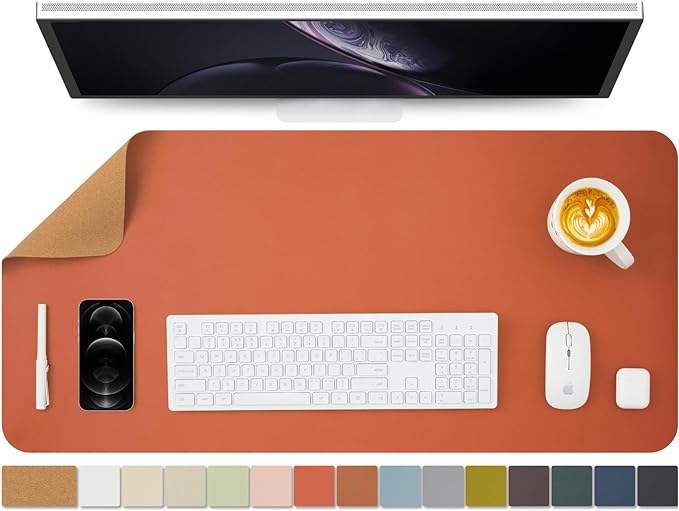 Cork Desk Mat - Dual-Sided Desk Pad for Office and Home - Desk Organization and Accessories - Ideal for Large Mouse Pad and Desk Mats on Top of Desks(Orange,36"x 17")
