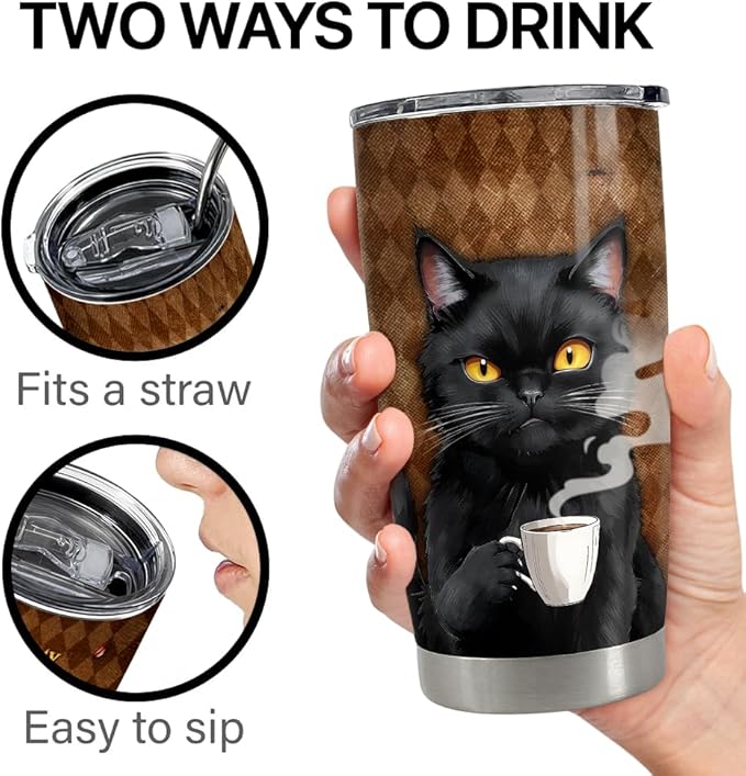 Black Cat Tumbler 20oz Stainless Steel Insulated Coffee Travel Mug Cup for Men Women on Birthday Christmas