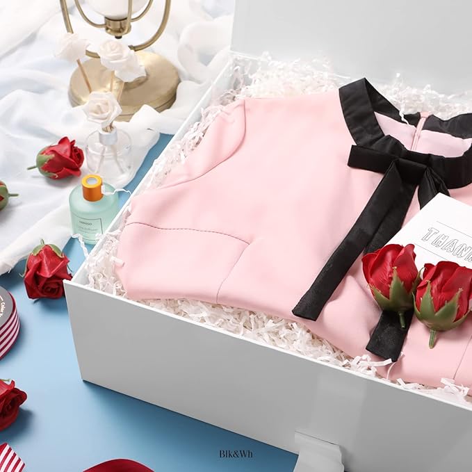 BLK&WH Extra Large Gift Box with Ribbon - 16.3x14.2x5 Inches, White Bridesmaid Proposal Box for Large Gifts