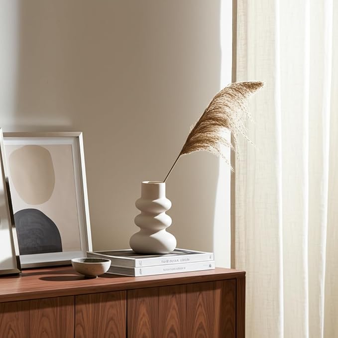 Sagebrook Home Stoneware Decorative Vase - Modern Sculptural Dolomite Flower Holder for Home & Office - 10" Ivory