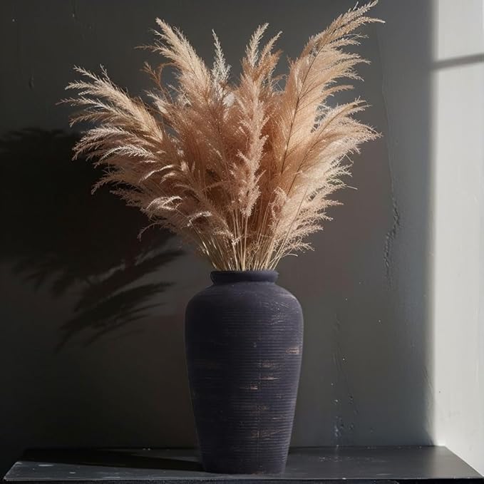 Handmade Black Vase - 11" Tall Large Ceramic Rustic Vase, Black Vintage Decorative Vase, Farmhouse Black Vase for Home Decor, Living Room, Shelf Decor, Enterway, Table, Fireplace Decoration