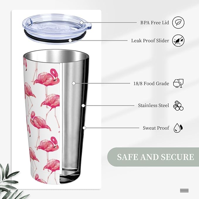 Pink Flamingo Tumbler,Flamingo 20oz Stainless Steel Insulated Travel Tumblers,Travel Coffee Mug with Lid and Straw Water Bottle Drink Tumbler Cups Gifts for Women Men Lovers