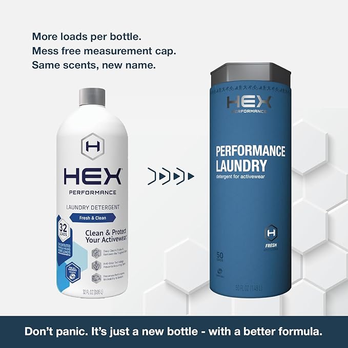 HEX Performance Laundry Detergent, Fresh & Clean, 100 Loads (Pack of 2) - Designed for Activewear, Eco-Friendly, Concentrated Formula