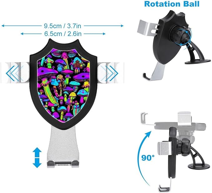 Universal Hands Free Automobile Cell Phone Holder, Phone Mount for Car Dashboard Air Vent Windshield Neon Mushrooms Pattern Purple