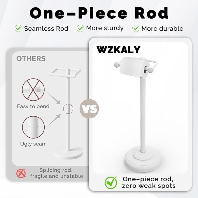 Toilet Paper Holder Stand, White Toilet Paper Holder Free Standing, Post Pivoting Design & Stable Weighted Base SUS304 Stainless Steel for Bathroom (Mega Roll)