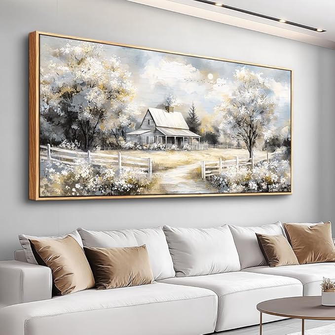 QIYILEXWART Large Wall Decor For Living Room Canvas Wall Art For Office Modern Wall Decorations For Bedroom Forest Cabin Landscape Painting Farmhouse Pictures Artwork Room Home Decor 24x48 In