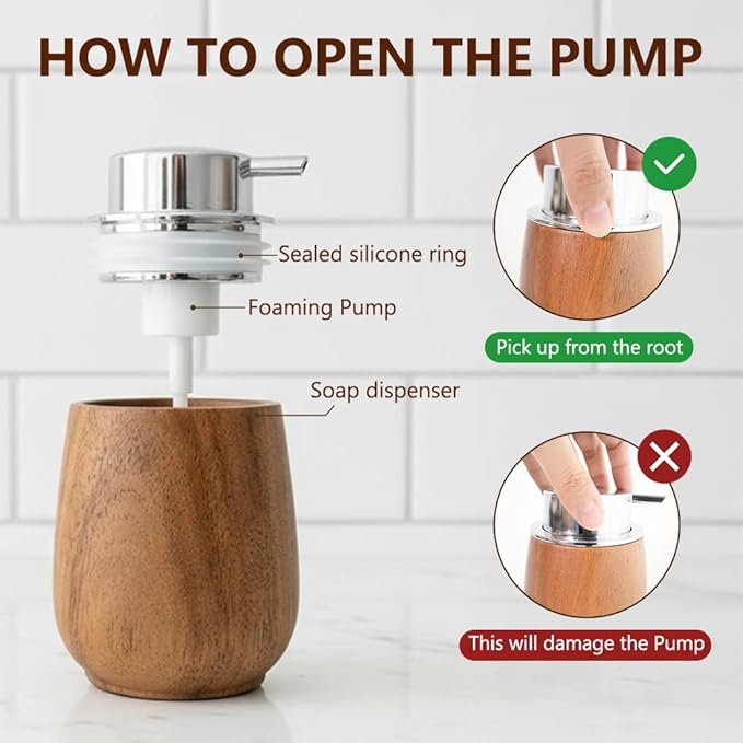 Walnut Wood Soap Dispenser Set with Tray, 7oz/200ml Foaming Hand Soap Dispenser with 6 Labels, Wooden Bathroom Organizer Tray for Toiletries & Aromatherapy, Countertop Bathroom Accessories