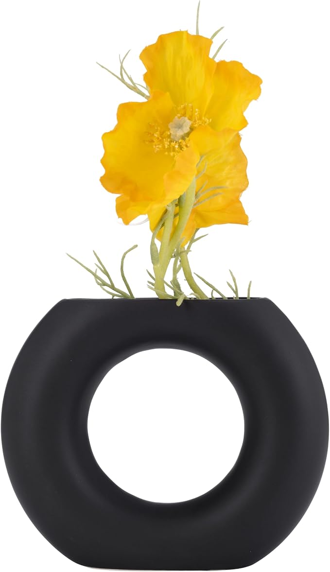 Sagebrook Home Modern Ceramic Vase - Round Hollow Stoneware, Minimalist Decorative Accent for Home, Office, Bedroom, and Living Room - 5" Black