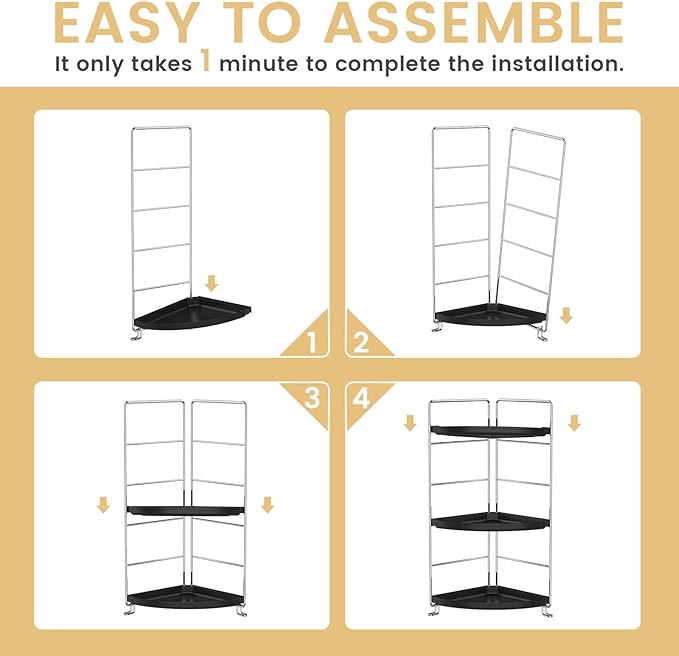 3-Tier Corner Bathroom Organizer Countertop for Storage，Counter Tray and Vanity Organizer，Plastic Counter Organizer for Kithchen, Bathroom, Dresser 10.6 inches (Chrome + Black)