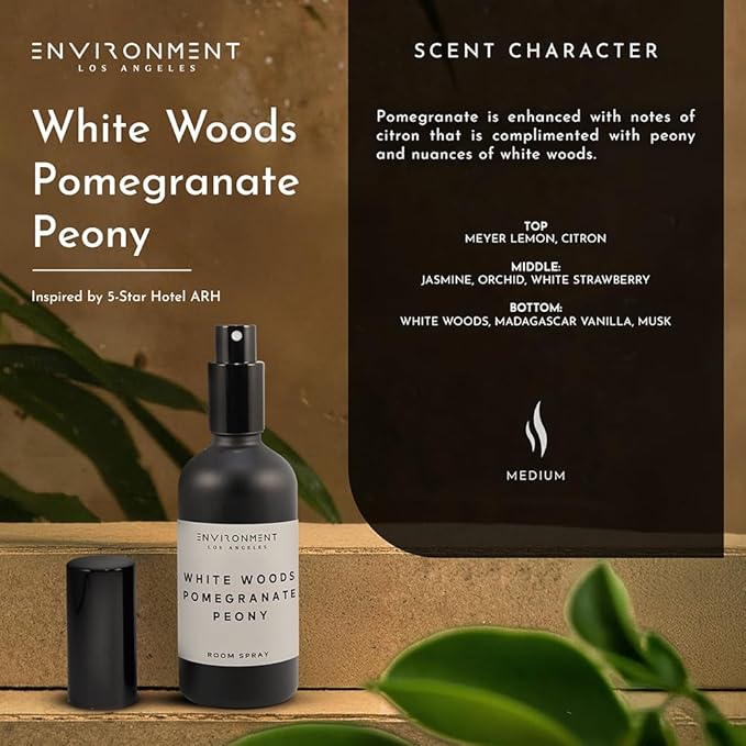 ENVIRONMENT Inspired by 5-Star Resort ARH Room Spray, 100ml Air Freshener (White Woods | Pomegranate | Peony) Home Fragrance Accessories, Room Perfume, Room Deodorizer, Vegan & Cruelty-Free