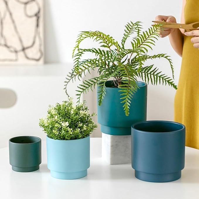 Planting Pot Round Ceramic Flower Pots, Flower Pots with Drainage Holes Indoor Plant Pot