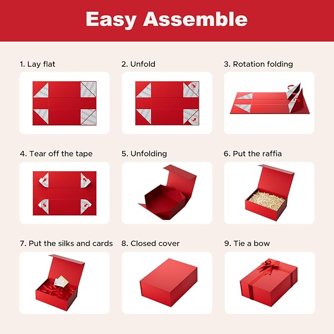 Large Red Gift Box with Lid: 5 Pack 13.5×10×5 Inches - Strong Magnetic Closure for Valentines Christmas Bridesmaid Gifts – Perfect for Couples Friends Family