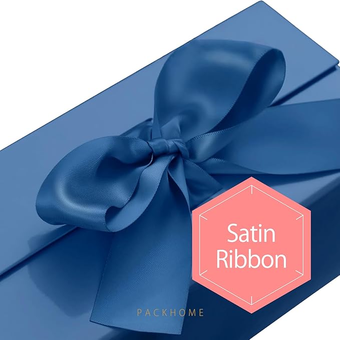 PACKHOME 17x14.5x5.5 Inches, 3 Extra Large Gift Boxes with Lids, Magnetic Closure Boxes with Ribbon for Clothes and Large Gifts (Glossy Blue)