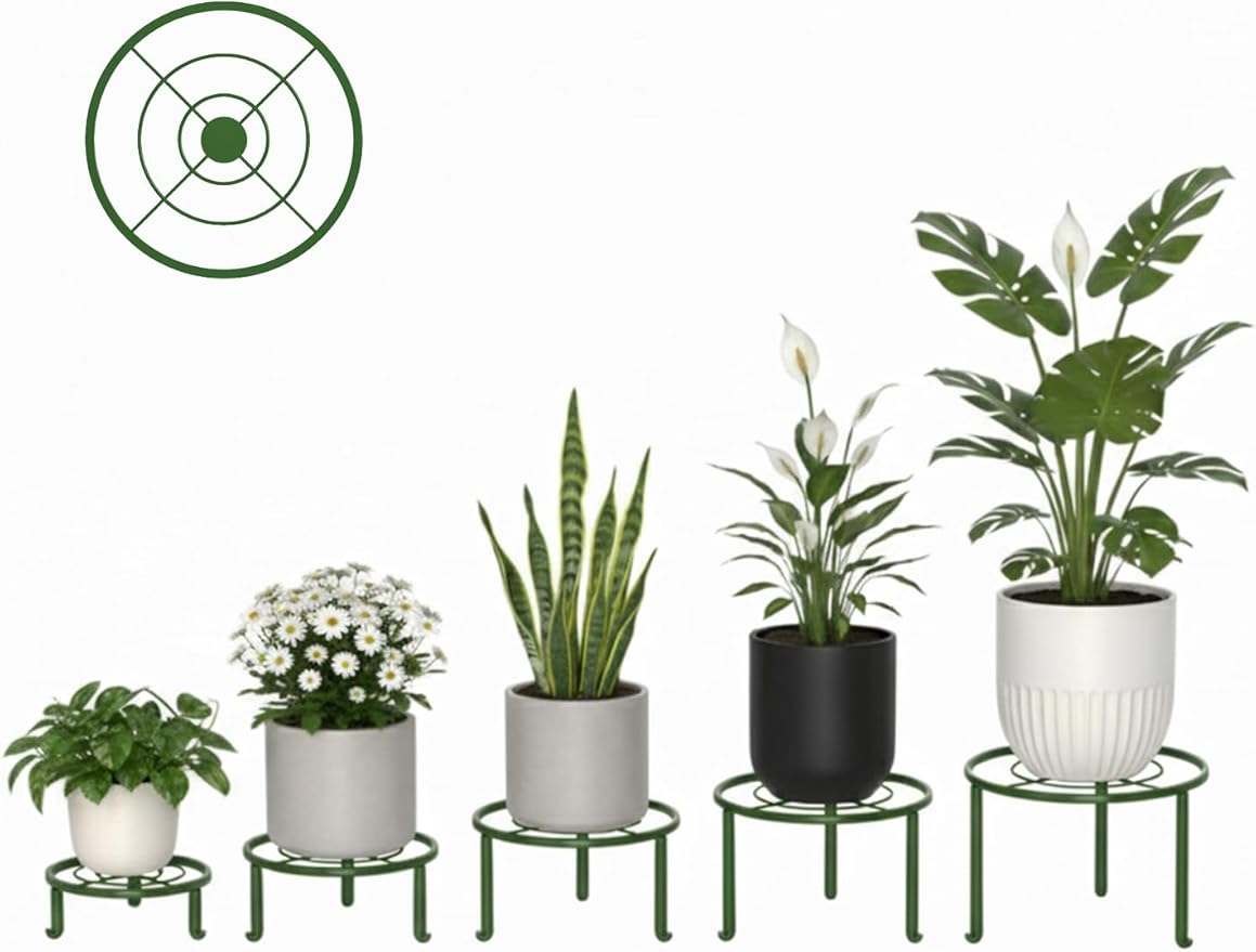 5 Pack Metal Pot Rack Stand,Patented Plant Stand for Flower Pot Heavy Duty Potted Holder Indoor Outdoor, Rustproof Iron Garden Container Round Supports