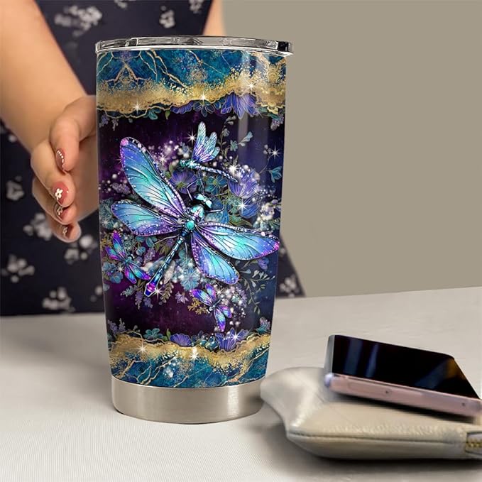 Dragonfly Tumbler 20oz Stainless Steel Insulated Coffee Travel Mug Cup Dragonfly Gifts for Women Girls on Birthday Christmas Mothers Day