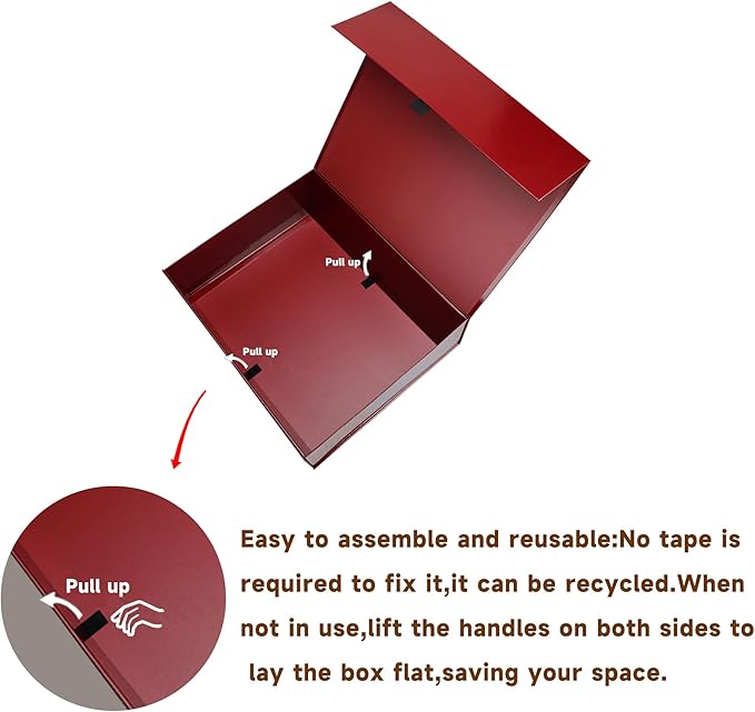 Rsgift 3 Pack Gift Boxes - 18x15x6.1 Inches, Red Collapsible Groomsmen Proposal Boxes with Magnetic Lids, Extra Large for Presents, Wedding, Christmas, Birthday