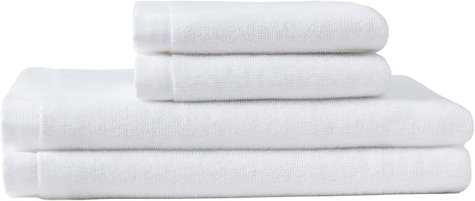 Coyuchi Classic Organic Cotton Terry Bath Towels, Minimalist 4-Piece Towel Set, Alpine White, Quick-Dry, Highly Absorbent, Soft, Lightweight, 100% GOTS Certified, 2 Hand Towel, and 2 Bath Towel