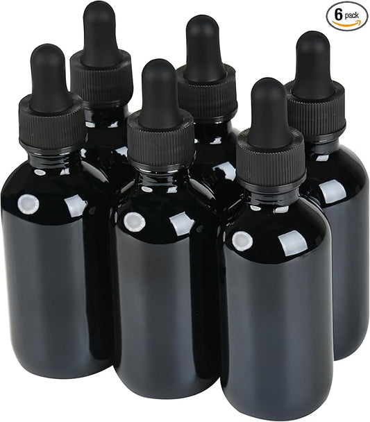 6 Pcs, 2oz Dropper Bottle, Black Glass Eye Dropper Bottle, Tincture Bottles with Dropper, Leak-Proof Design, Stronger Suction, for All Kinds of Mixed Liquids