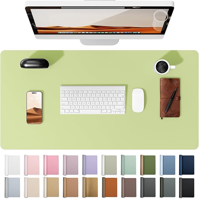 YSAGi Leather Desk Protector, Office Mat, Large Mouse Mat, Non-Slip PU Leather Blotter, Laptop Desk, Waterproof Writing Pad for Office and Home (Peak Green, 35.4" x 17")