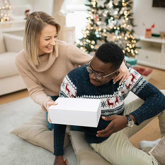 White Gift Box 12" x 6" x 4" with Magnetic Closure Lid Gifts Boxe for Presents,Bridesmaid Gifts Boxes,Cute Box,Birthday Gift Boxe,Luxury for Gifts Packaging, Magnetic Gift Boxes for Wrapping Gifts (White)