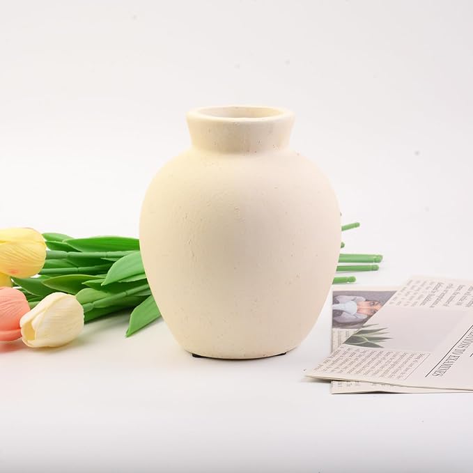 Plain Beige Ceramic Vase for DIY Painting - Customizable Handmade Pottery, Blank Canvas for Flower Arrangements, Home Decor, Wedding & Office Decoration (5L x 5W x 6H)