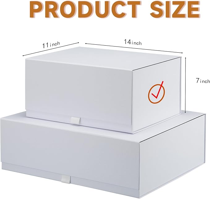 Rsgift 2 Packs Gift Boxes 14x11x7 Inches,White Gift Boxes with Lids,Collapsible Groomsmen Proposal Box with Magnetic,Large Gift Boxes for Presents,Wedding,Christmas,Birthday