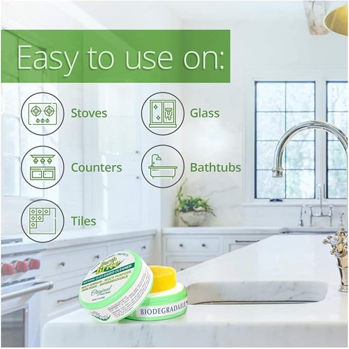 All Natural Multipurpose Cleaner for Bathroom, Floor, Kitchen and More | 300g Original Natural Clay Tub + Sponge (2-Pack) Includes Bonus Diamond Towel Cleaning Supplies Kit