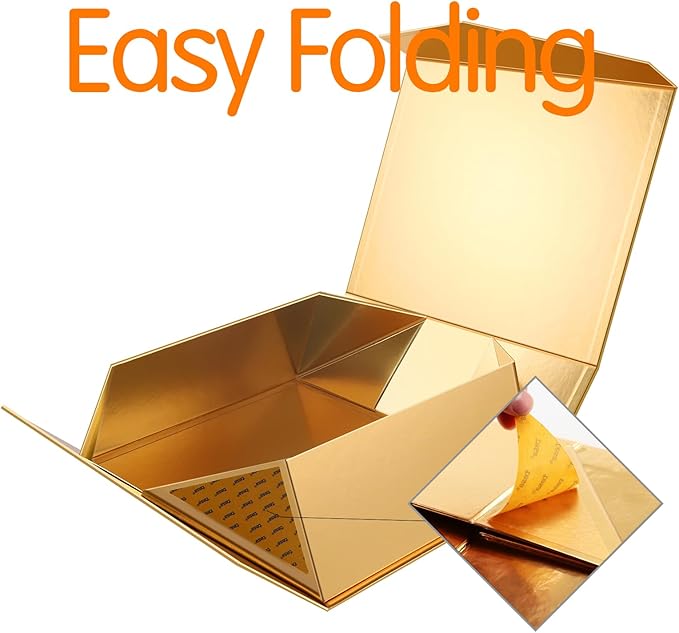 JINGUAN 19.2x15.8x7 Inches, Extra Large Gift Box with Lid, Bridesmaid Proposal Box with Magnetic Closure, Giant Gift Box for Clothes and Large Gifts (Glossy Gold)