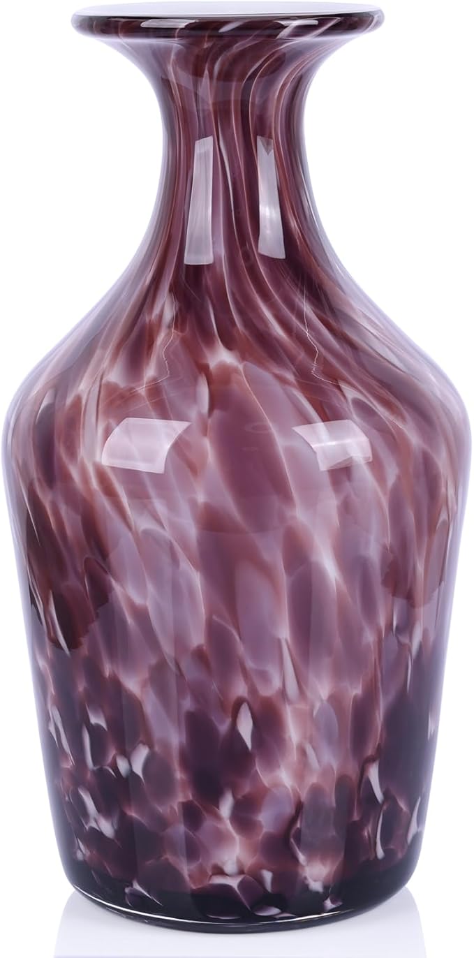 12.2" Tall Hand Blown Glass Vase – Pretty Red Purple Decorative Flower Vase, Modern Vintage Fusion Home Decor, Colorful Murano Glass Vases for Table Centerpieces, Living Room, Bathroom, Entry Table