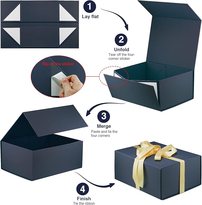 MOYEUPAC Blue Gift Box,9" X 7" X 4" Gift Box with Lids for Presents Magnetic Closure Gift Packaging for Birthday,Christmas, Halloween and Various Holidays (Gentleman Blue)