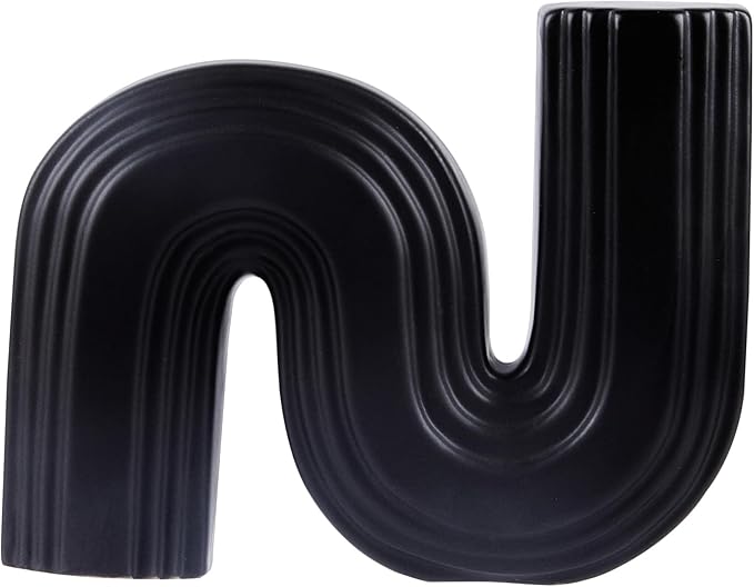 Restaurantware-Table Art Flower Vase, 1 Minimalist Vase - S-Shaped Style, for Fresh Or Artificial Flowers, Black Ceramic Piece for Home Decor, Kitchen, Home, Living Room, Office, and More