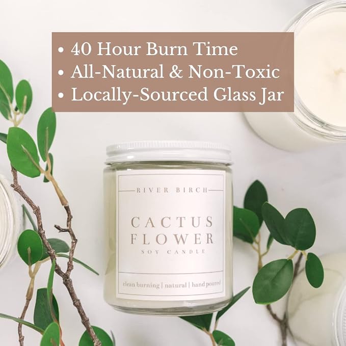 River Birch Candles Cactus Flower Scented Candle | Premium, All-Natural, Non-Toxic, Soy Candles | 8.5oz 40 Hr Burn Time | Cozy Relaxing Gifts for Home