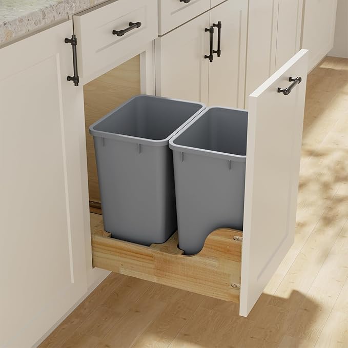 35QT Kitchen Trash Can, Garbage Waste Recycling Bin, Sturdy and Lightweight Trash Cans, Wastebasket for Kitchen, Workspace, Bathroom, Office, Easy to Clean, 50 Pack, Gray