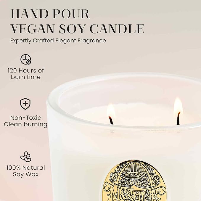 M&SENSE Large Two-Wick Soy Candle | Creamy Vanilla Pie & White | 19.8 oz, 120H Burn Time | Luxury Scented Candle for Relaxation, Gifting, Home Décor | Ideal for Bedroom, Office, Party Ambiance