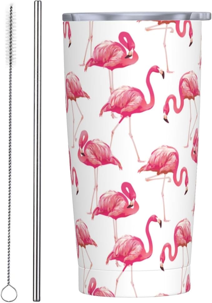Pink Flamingo Tumbler,Flamingo 20oz Stainless Steel Insulated Travel Tumblers,Travel Coffee Mug with Lid and Straw Water Bottle Drink Tumbler Cups Gifts for Women Men Lovers