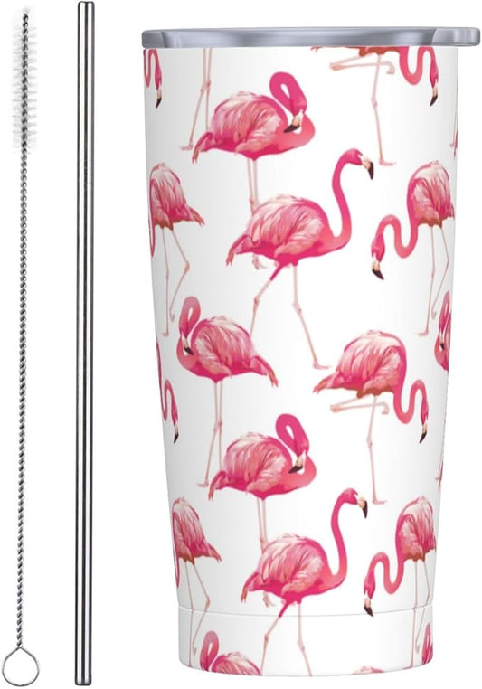 Pink Flamingo Tumbler,Flamingo 20oz Stainless Steel Insulated Travel Tumblers,Travel Coffee Mug with Lid and Straw Water Bottle Drink Tumbler Cups Gifts for Women Men Lovers
